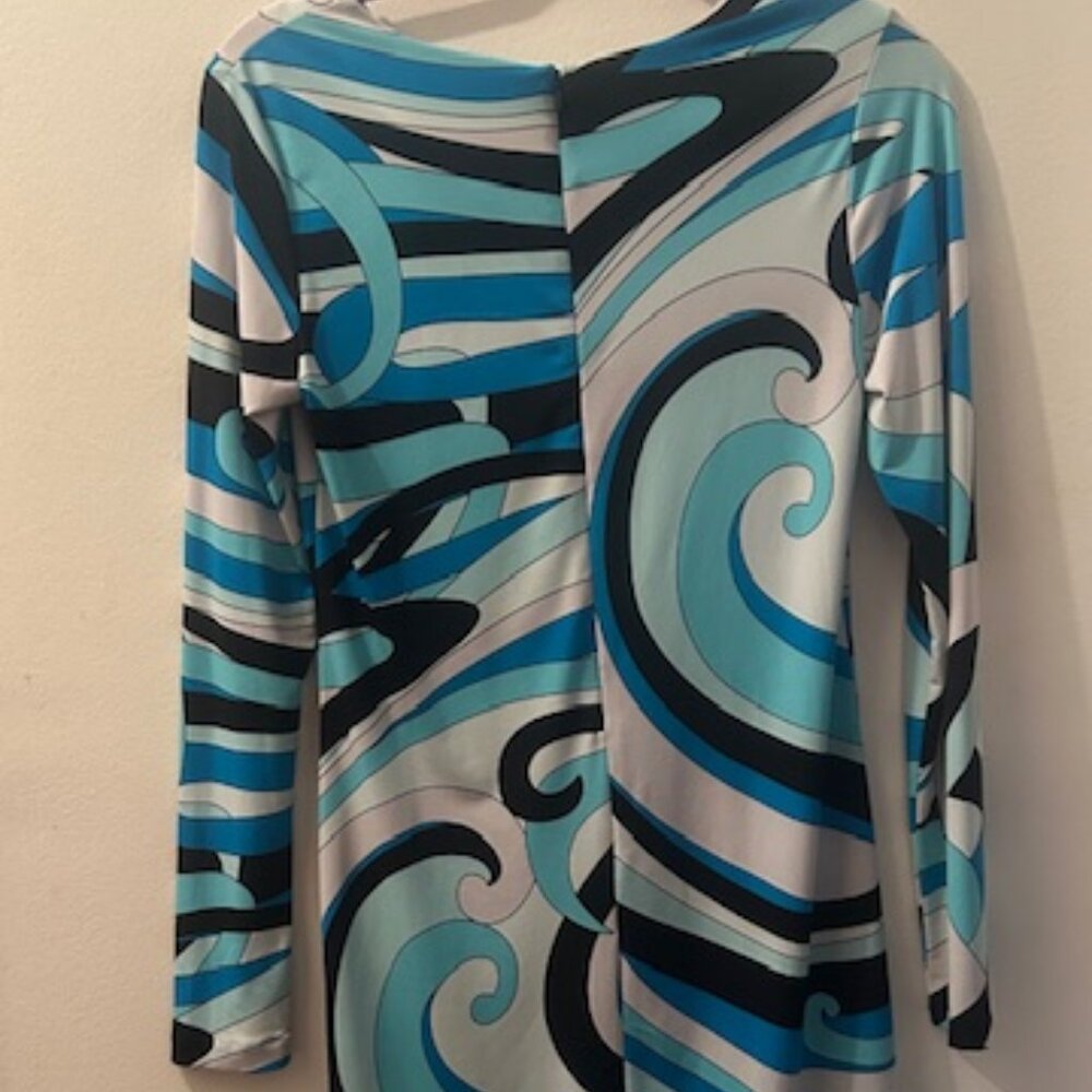 Michael Kors Abstract Geometric Retro Print Shades of Blue Stretch MiniDress NWT - Picture 14 of 16